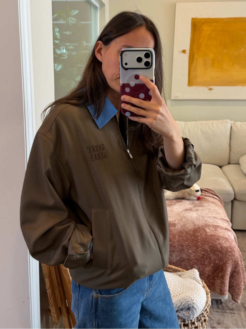 Miu Miu Brown Jacket with Blue Contrast Collar